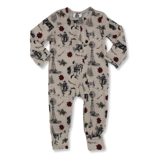 Vintage Poinsettia Christmas Folding Feet Jammies – Cowkid Clothing Company