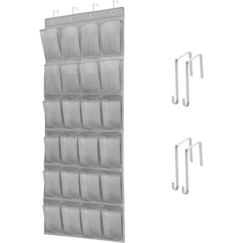 Over The Door Shoe Organizers with 24 Mesh Pockets Shoe Organizer Storage Hanging Shoe Organizer Shoe Holder for Rack (Grey)