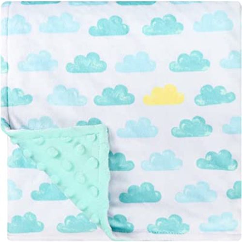 GFU Baby Blanket for Boys and Girls, Soft Minky Toddler Blanket with Double Layer Dotted Backing, Newborn Receiving Blanket, Clouds Printing, Mint Green, 30X40 in