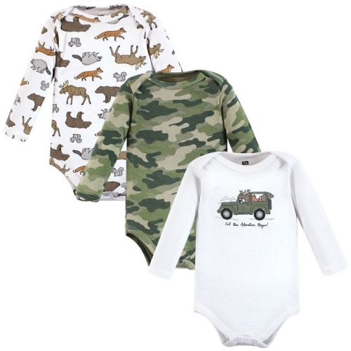 Hudson Baby Infant Boy Cotton Long-sleeve Bodysuits, Animal Adventure 3-pack, Newborn
