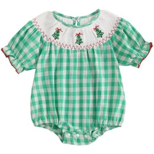 Newborn Baby Girl Smocked Pumpkin Outfit Infant Plaid Bubble Romper Embroidery Halloween Thanksgiving Fall Clothes