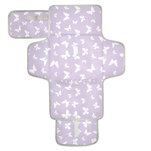 Portable Diaper Changing Pad Travel Baby Changing Mat Waterproof Diaper Changing Mat Foldable Lightweight Baby Changer with Built-in Pillow Purple Butterfly
