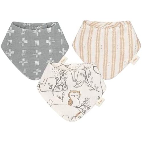 Crane Baby Soft Muslin Baby Bib Set, Adjustable and Absorbent Bandana Style Bibs for Boys and Girls