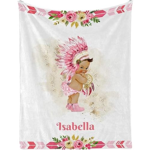 Pesonalize Native American Baby Blanket for Newborn Baby Shower Birthday Gift 30x40 inch Swaddling with Name