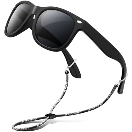RIVBOS Kids Sunglasses Polarized UV Protection Flexible Rubber Glasses Shades with Strap for Boys Girls RBK004
