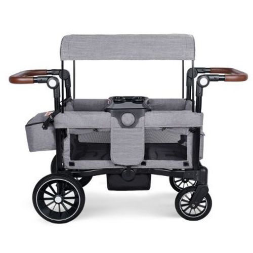 Kinder King Folding Wagon Stroller For 2 Kids, Adjustable Handle, All-terrain Shock-absorbing Wheel, Detachable Tray, Diaper Bag, Black