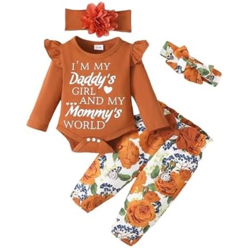 SUNNY PIGGY Newborn Infant Baby Girl Clothes Ruffle Romper Toddler Girl Floral Cotton Pant Sets Girls Clothing Outfit
