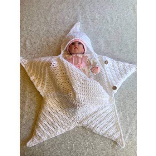 Crochet baby star sleeper, star bunting blanket, newborn gift, baby shower gift