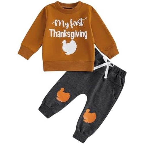 Toddler Baby Boy Thanksgiving Outfit Turkey Long Sleeve Sweatshirt Pants My First Thanksgiving Baby Boy Outfit