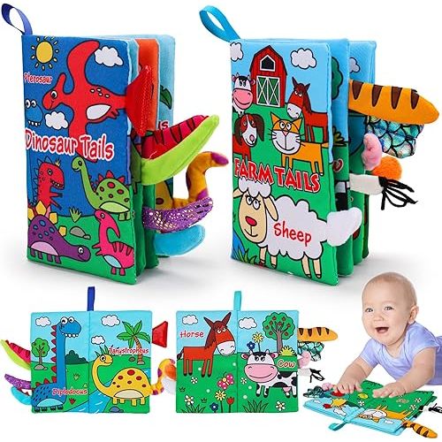 2 PCS High Contrast Crinkle Baby Books 0-6 Months Interactive Sensory Baby Toys 9-12 Month Montessori Activities Touch Feel Infant Book 0-3-6 Month Car Seat Travel Essentials Newborn Development Gift