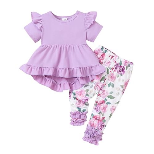 Ichigobaby Baby Girl Clothes Infant Toddler Girl Outfit Long Sleeve Shirts Top Rufffle Pants Little Girls Clothes