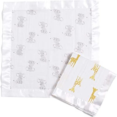 aden + anais Essentials Issie Security Blanket, Super Soft 100% Cotton Muslin, 2 Pack, Safari Babes