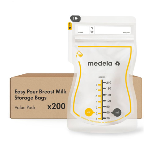 Medela Easy Pour Breastmilk Storage Bags 200 Count 7oz/210ml Disposable, Leakproof, Fast Freeze, Breast Milk Protection Recyclable & BPA Free