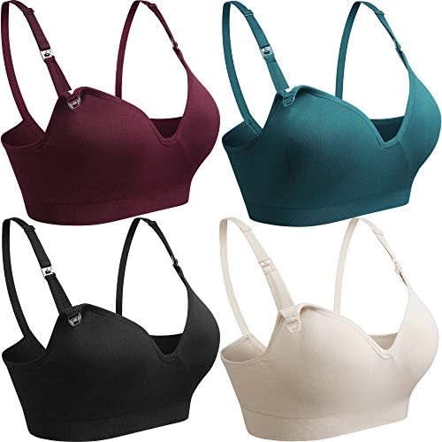Women's Sleeping Nursing Maternity Bra Push up Wirefree Breastfeeding Bra 3 Ro 4Pack