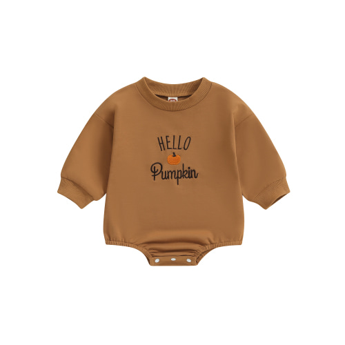 Newborn Baby Girls Boys Halloween Romper Long Sleeve Pumpkin Embroidery Casual Playsuit Fall Sweatshirt