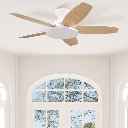 Wrought Studio™ Low Profile 42" 5 - Blade Flush Mount Small Room Ceiling Fan with LED Light and Remote & Reviews | Wayfair