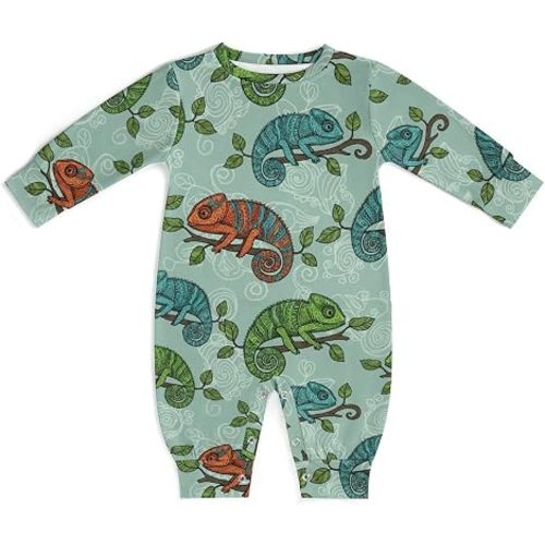 Baby Boy Girl Outfit Romper Chameleon Print Long Sleeve Jumpsuit Newborn Clothes