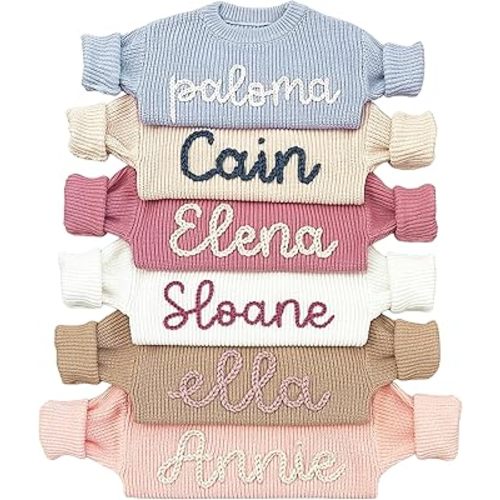 Personalized Baby Sweater, Customized Baby Knit Sweater with Hand-Embroidered Name and Monogram, Newborn Gifts, Custom Name Baby Boy Baby Girl Toddler Gift for Birthday, Baby Shower, Christmas