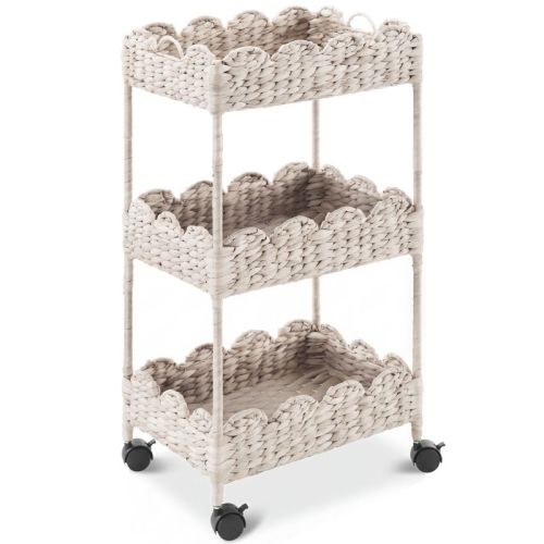 Best Choice Products 3-Tier Scalloped Rolling Nursery Caddy w/Wheels, Storage Utility Cart - White