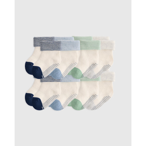Organic Cotton Gripper Fold Over Socks 8-Pack - Baby in White/Grey