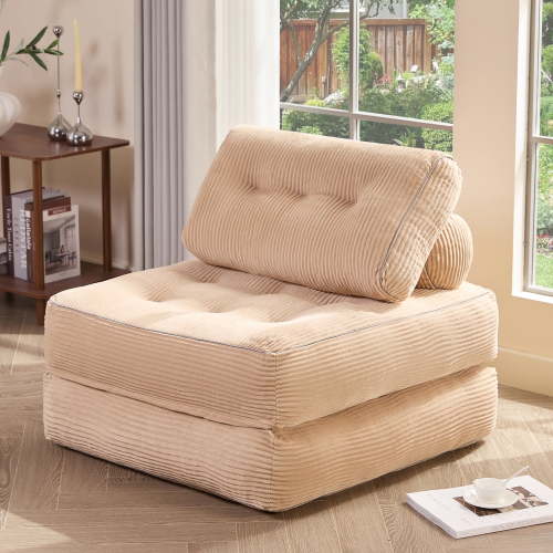 BIGSYY Foldable Chair Bed, Futon Sofa for Bedroom & Living Room, Adult Multipurpose Seating for Small Spaces, Camel