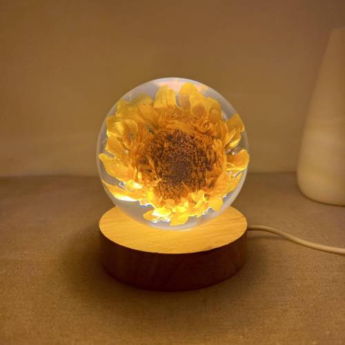 Custom Sunflower Night Lamp, Real Flower Resin Lamps, Preserved Floral Bedside Lights, Holiday Gifts, Dried Sunflower Nursery Night Light