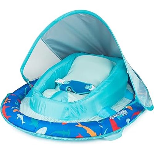 SwimWays Infant Baby Spring Float with Adjustable Sun Canopy - Blue Shark 6067827