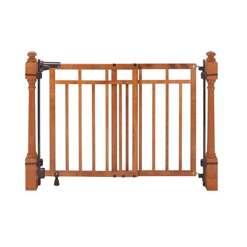 Summer Infant Wood Banister & Stair Safety Pet and Baby Gate, 32"-48" Wide, 33" Tall, Install Banister to Banister or Wall, or Wall to Wall in Doorway or Stairway, Banister and Hardware Mounts - Oak