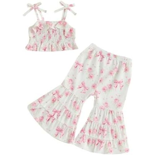 Baby Girl Summer Clothes Bell Bottoms Outfits Flower Sleeveless Top 2 Pcs Clothing Set