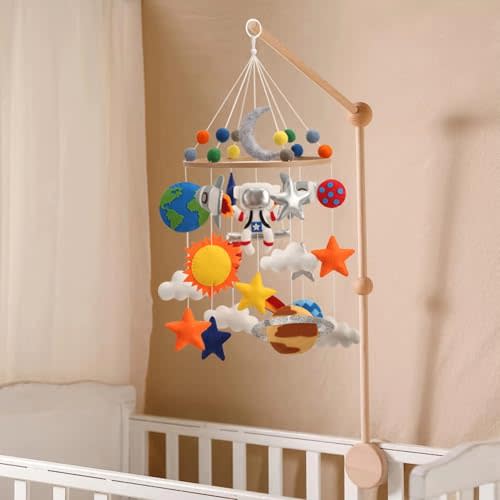 Flora & Ivy Space Mobile for Crib - A Colorful Solar System Crib Mobile with Stars and Planets and Rocket for a Space Themed Nursery