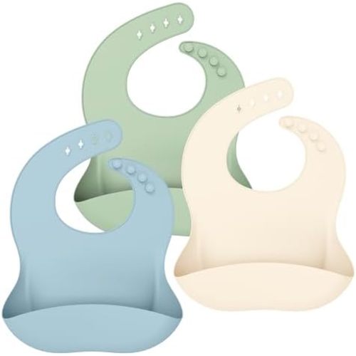 Cuddle Campus Set of 3 Silicone Bibs for Babies & Toddlers,Soft Adjustable Bibs with Pocket Food Catcher for Baby Girl,Boy