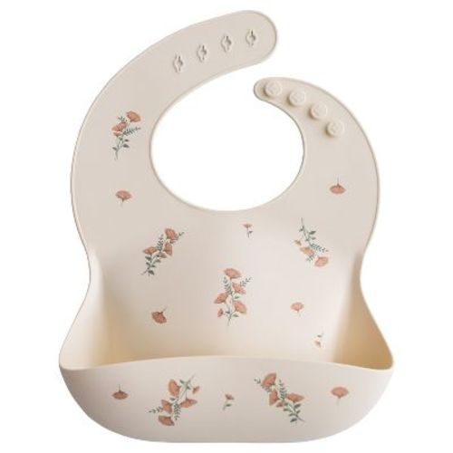 Silicone Baby Bib Pink Flowers One Size