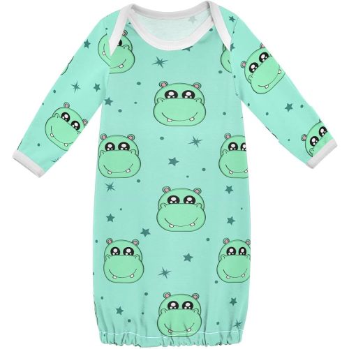 Dussdil Green Hippo Baby Cotton Sleeper Gown Hippopotamus Boys Girls Long Sleeve Nightgown Infant Pajamas Nightdress