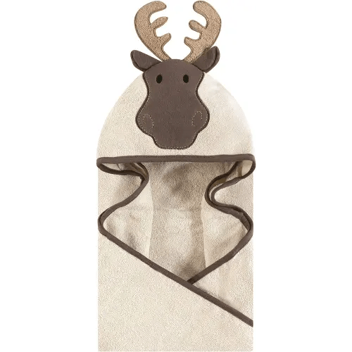 Hudson Baby Unisex Baby Cotton Animal Face Hooded Towel, Modern Moose, One Size