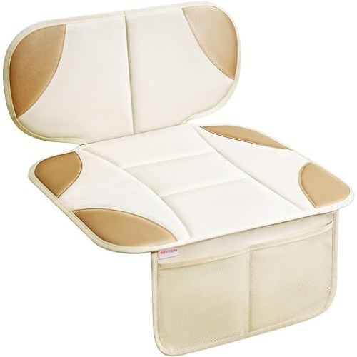 Siivton Car Seat Protector for Kids, Anti-Slip Design, Thick Padding, Prevents Seat Marks, 2 Storage Pockets for Toys & Snacks, Fits Most Cars, Black (Beige, 1 Pack)