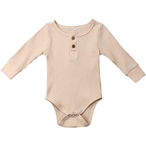 Seyurigaoka Newborn Unisex Baby Solid Bodysuit Basic Plain Rib Stitch Long Sleeve Romper Clothes for Infant Boy Girl