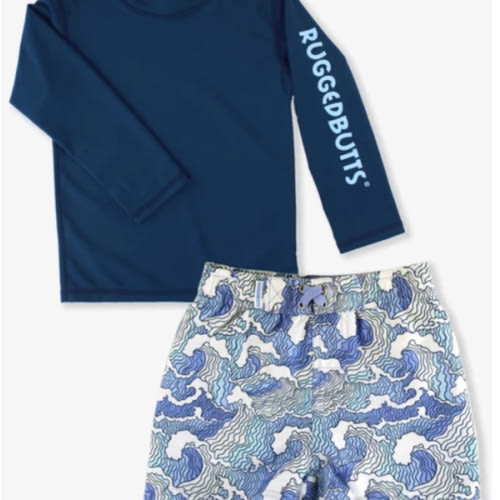 Navy Rash Guard & Ocean Camo Trunk Set