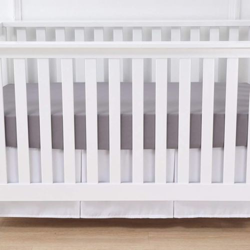 Belsden Crib Skirt with Durable Woven Platform for Boy and Girl, 2 Long Sides Pleated, Split Corners Dust Ruffle for Easy Placement Inside of Standard Crib, 14 inches (36cm) Length Drop, White Color