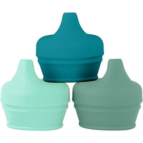 Boon Snug Silicone Sippy Cup Lids - Convert Any Kids Cups or Toddler Cups into Soft Spout Sippy Cups - Toddler Feeding Supplies and Travel Essentials - Green - 3 Count