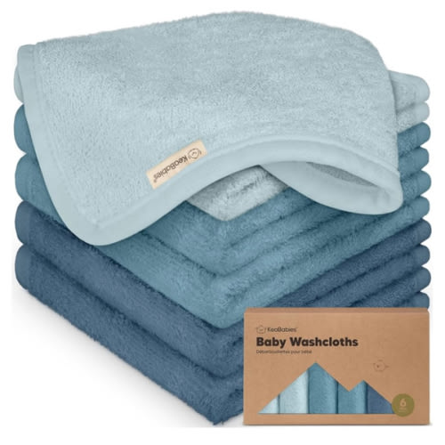 6-Pack Baby Washcloths - Soft Absorbent Viscose from Bamboo Wash Cloths for Babies, Kids, Toddlers, Infant, Newborn Bath Towels, Gentle on Sensitive Skin, 10x10 Reusable Face Towels (Depths)