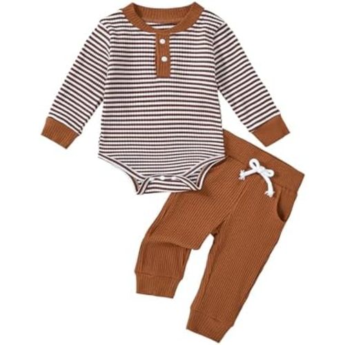 Newborn Baby Boy Clothes Ribbed Knit Long Sleeve Romper and Pants Set Fall Winter Baby Boy Outfits