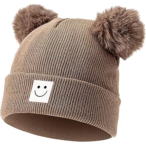 Baby Beanie Hat Toddler Infant Winter Knitted Hat Kids Soft Warm Pom Pom Beanie Cap for Boys Girls (0-6 Months, Coffee)