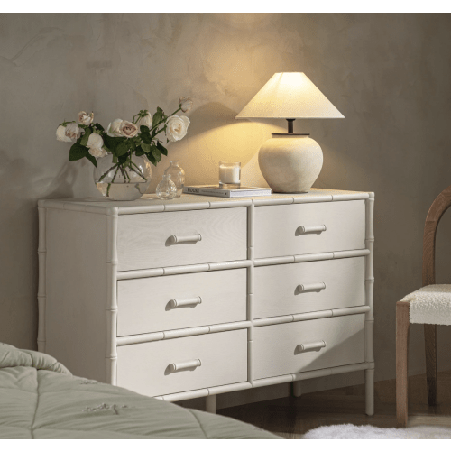 Bamboo 6-Drawer Dresser, Shaded White