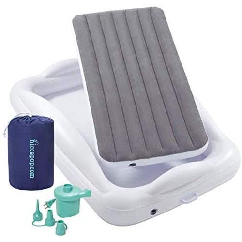 hiccapop Inflatable Toddler Travel Bed with Safety Bumpers [4-Sided] | Portable Toddler Bed for Kids | Toddler Air Mattress | Kids Air Mattress - Grey