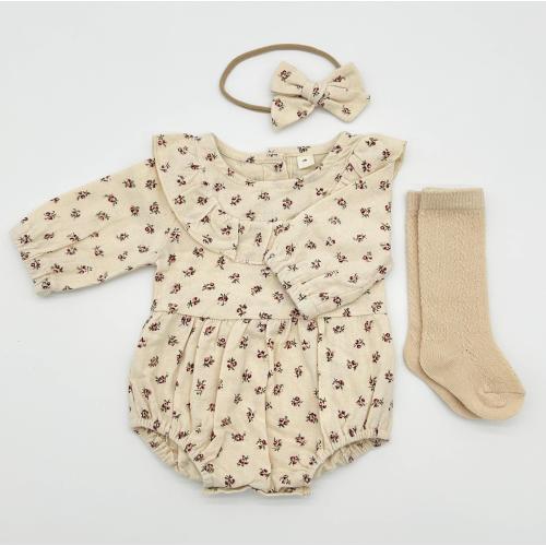 Baby Girl Cotton Floral  Romper with Bow | Charlotte Peppermint romper