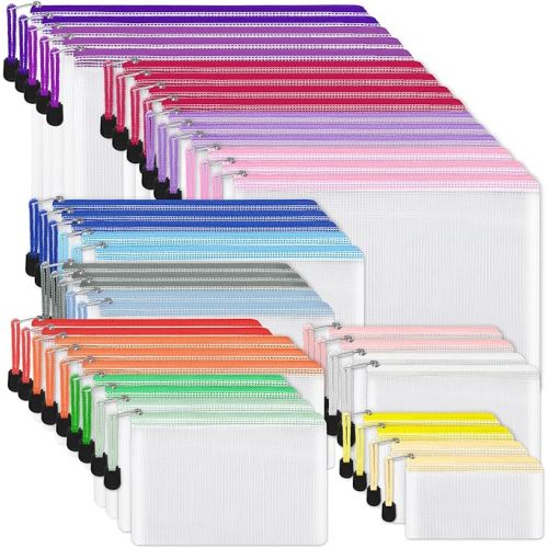 EOOUT 42pcs Mesh Zipper Pouch, 8 Sizes Waterproof Zipper Bags, 17 Colors, Multipurpose for Board Games Travel Storage, School Supplies, and Home Organization