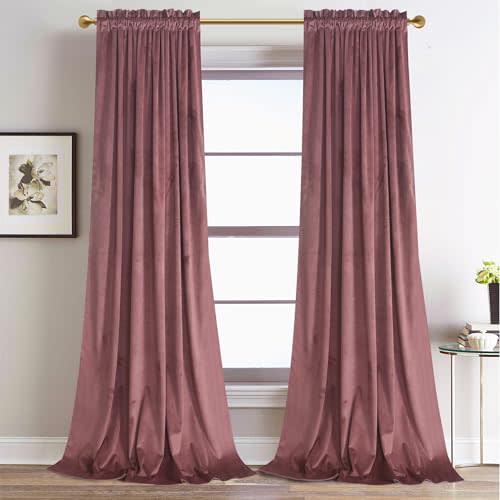 Roslynwood Dusty Rose Velvet Curtains 84 inches Long for Bedroom, Super Soft Room Darkening Thermal Insulated Window Curtains for Living Room/Nursery Kids, W52 x L84, 2 Panels