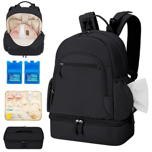 Breast Pump Backpack for Spectra S1 and S2 with Removable Cooler Compartment, Pumping Bag for Pump Accessories, Breast Pump Bag for Work, Travel and Family Use Black