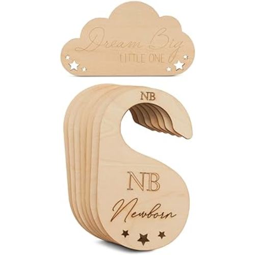 Newborn to Toddler Baby Closet Dividers 1 Sets of 7 Hangers +Bonus, 2-Sided, Nursery Clothes Organizer for 1-½ inch Rod, Baby Registry Must-Haves, by Woodpeckers