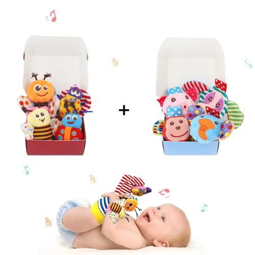 Infant Rattle Socks Toys 0 to 12 Months, Baby Wrist Rattle Foot Finder Socks Set, Birthday Holiday Present for Newborn Boy Girl 0/3/4/6/7/8/9/12/18 Months Kids Toddler, Gift Box Package